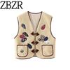 Za New Fall Women's Clothing 2025 Fashion Wind Export Stylish Simple and Versatile Affixed Cloth Embroidered Lamb Wool Vest