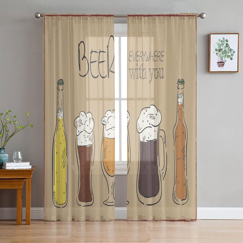 Vintage Style Cast Iron Advertisement Sheer Curtains for Living Room Tulle Window Curtain Bedroom Kitchen Veil Drapes