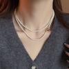Diamond-encrusted Flower Geometric Pearl Necklace Temperament Light Luxury Sweater Chain French Retro Necklace Autumn and Winter