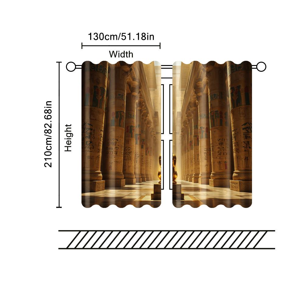 Set Of 2 Filtering Curtains Excluding Rods Non Movable Without Batteries Egyptian Temple Use Bedrooms Living Rooms Curtain For Great Room Made
