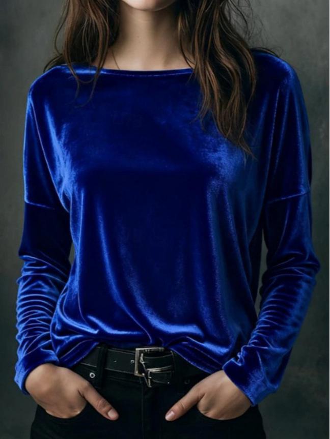 Spring 2026 Elegant Velvet Round Neck Women's Top