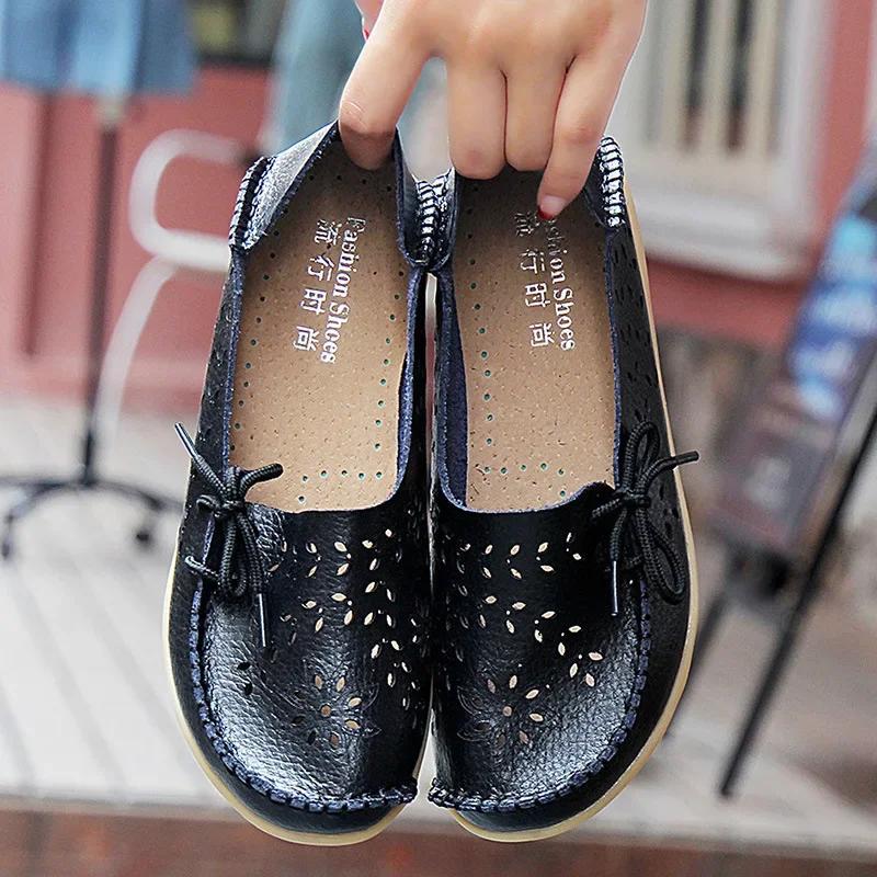 Casual Sneakers Women Women's Shoes Women Flats Genuine Leather Shoes Slip On Loafers Women Soft Nurse Shoes Plus Size 35-44