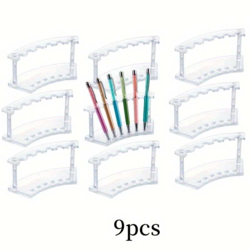 

9pcs Plastic Makeup Brush Holder 6 Slots Pens Display Stands Transparent Pen Display Racks for Craft Shows Home Office Organizer