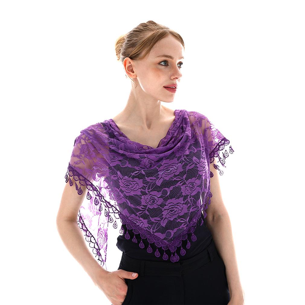 Embroidered Scarf for Church Shawl with Spanish Fringes Christian Veil Spanish Mantilla Lace Shawl Floral Women Handkerchief