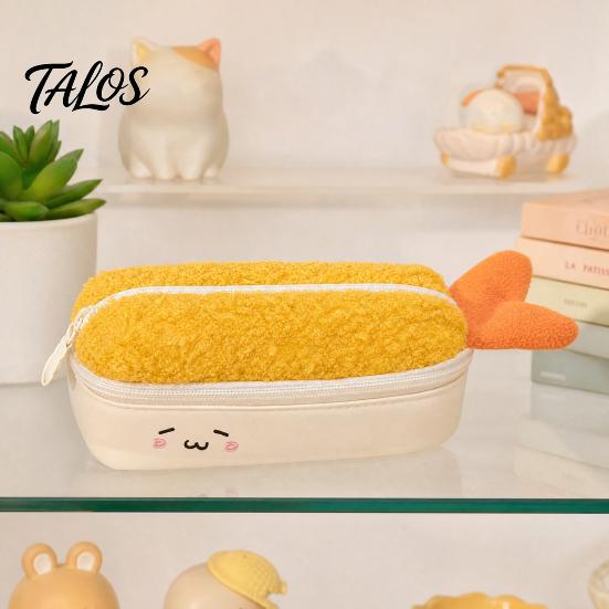 Kids Plush Pencil Case Fried Shrimp Tail Case, Cute Large Capacity Pouch, Fun Desk Organizer Adorable Stationery Bag for Students, School Gift