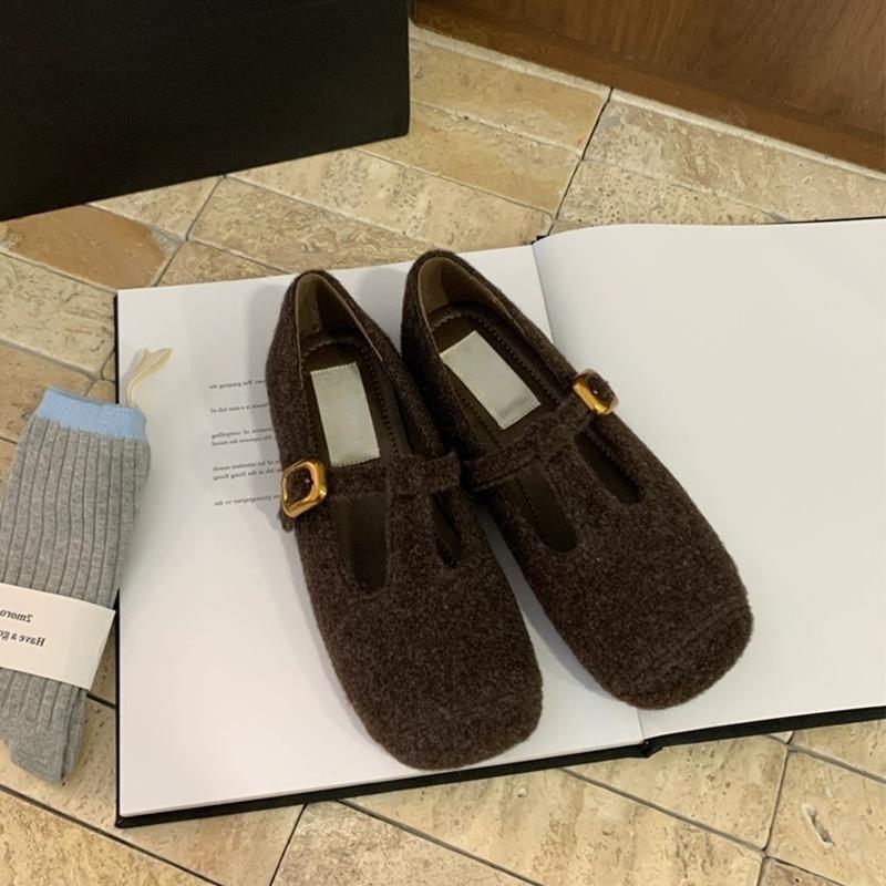 Flat Bottom Shallow Mouth Single Shoes Mary Jane Mao Mao Shoes Autumn Gray Doudou Shoes