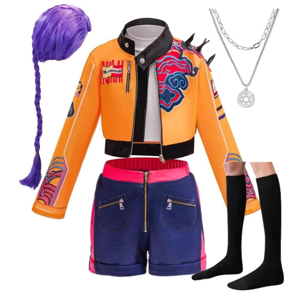 Halloween Girls Embroidered Jacket Shorts Outfits +Tassel Necklace Roleplay Theme Party Cool and Stylish Singing Costume