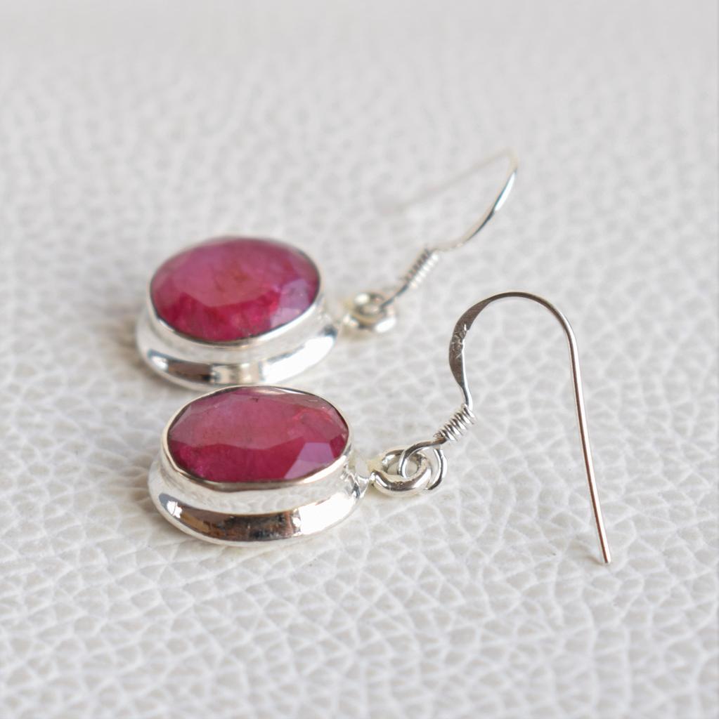 Red Ruby Earrings-Handmade Silver Earrings-925 Sterling Silver Earrings-Oval Ruby Earrings-Gift for her-Dangle & Drop Earrings