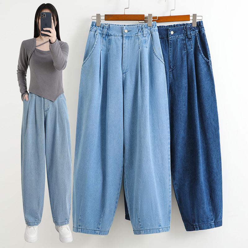 

Plus Size Women Jeans Pants Denim Female Elastic Basic Blue High Waist Trousers Oversize Fashion New Pants Large size L