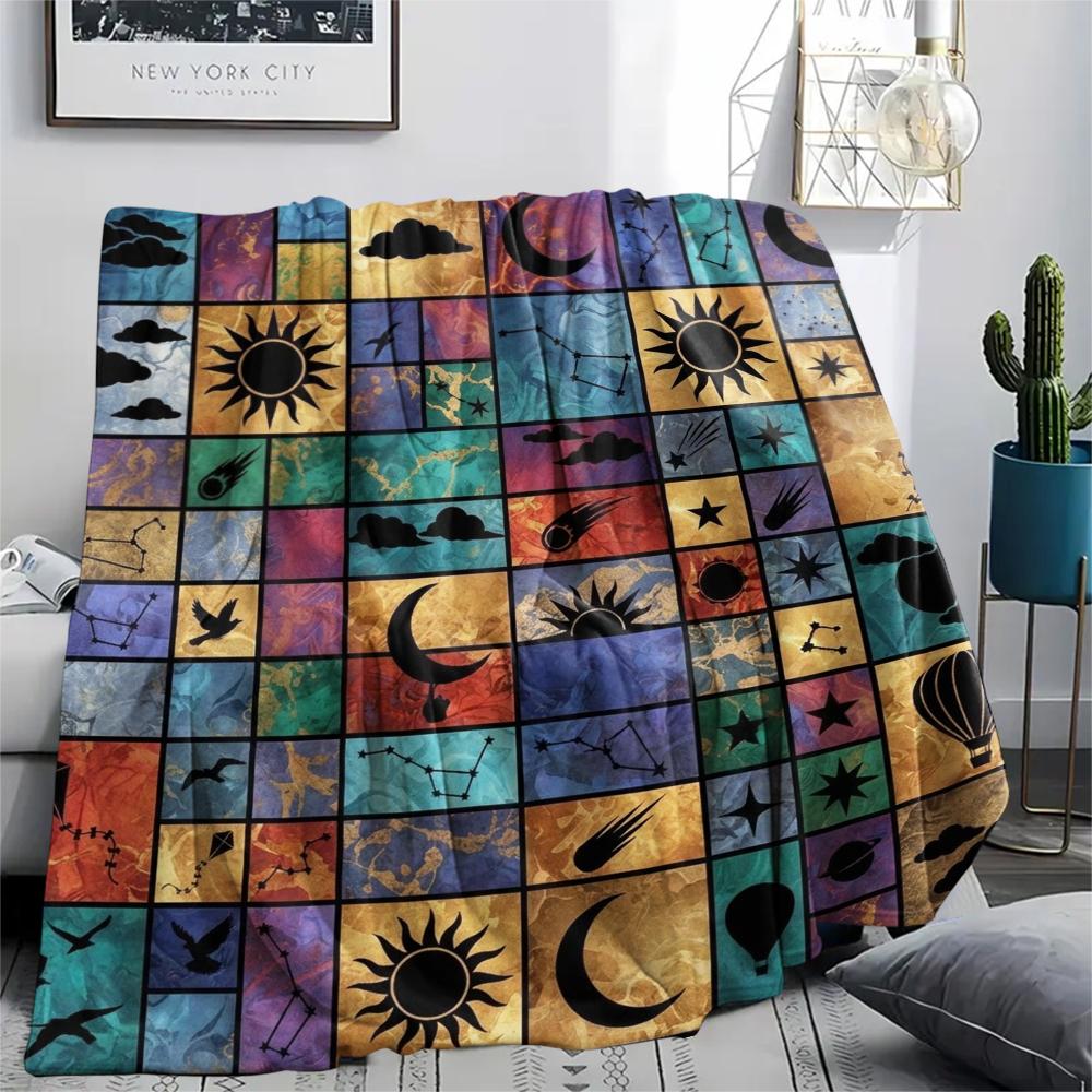 1Pc Sky Print Flannel Blanket, High Quality Comfortable for All Seasons, Home Decor, Warmth and Comfort, Perfect for Christmas Gifts W162