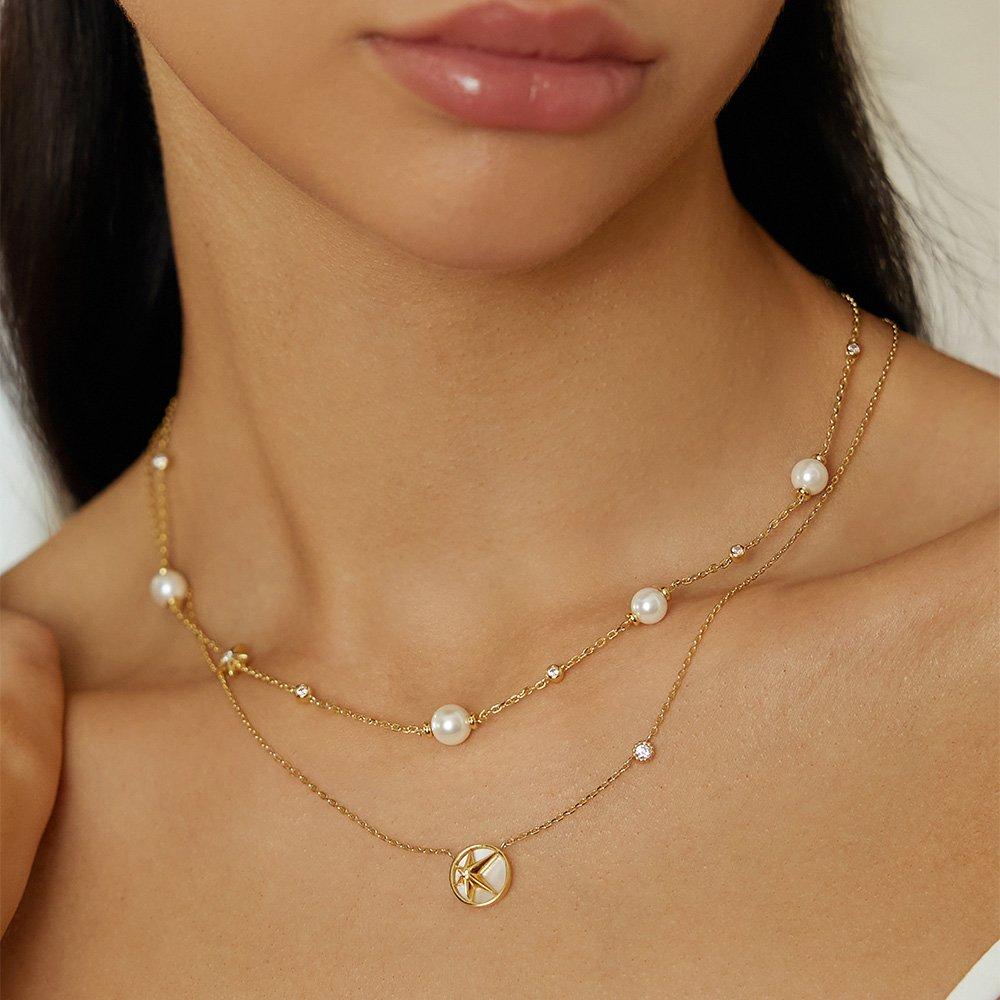 Gold Starry Mother-of-Pearl 925 Silver Necklace N065-05G