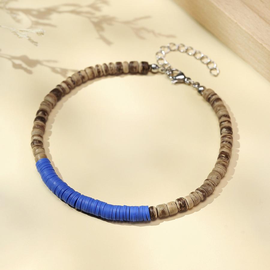 Colorful Rainbow Poly Clay Bead Anklet Boho Surfer Style Beach Foot Jewelry For Women Summer Vacation Accessory Coconut Charm