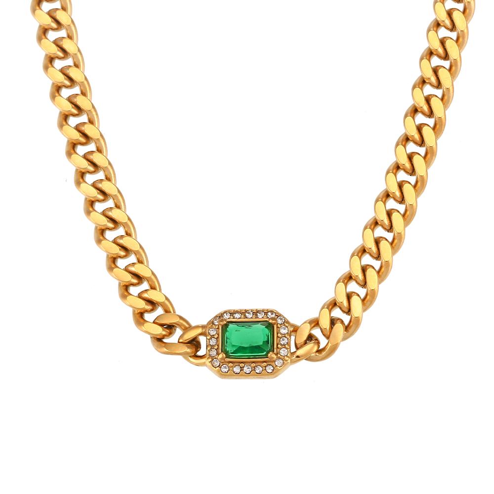 MamacitaSlay High Quality Gold Plated Cuban Chain AAA Zircon Necklaces Bracelets Stainless Steel Waterproof Jewelry for Women