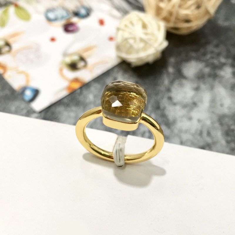 

Fashion Light Luxury Minority Twin Balmain Rings of the Same Style Female Heavy Industry Candy Color Multi-Cut Natural Crystal Index Finger Ring Gold + Gray [Code 7]