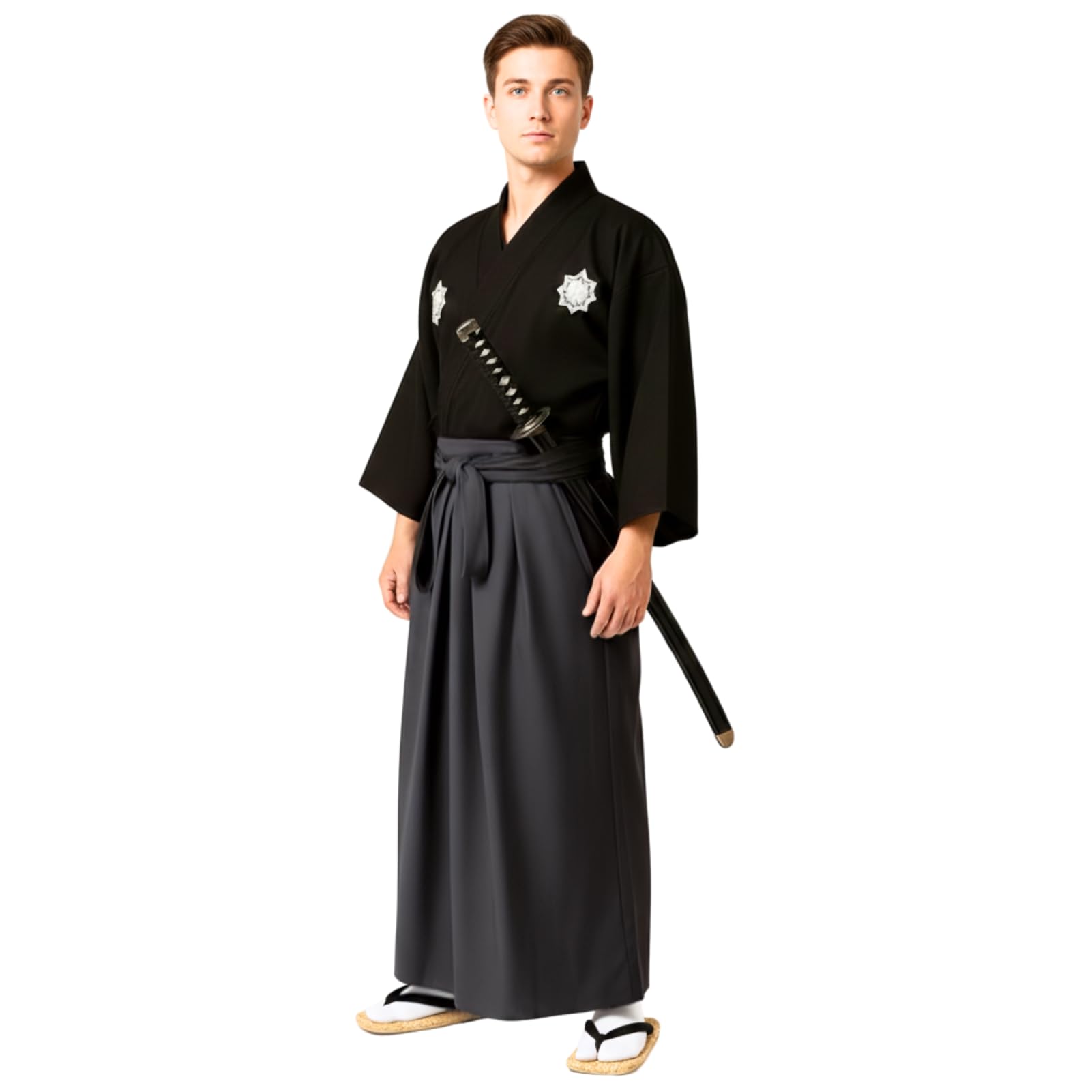 

Kimono Cosplay Samurai Hakama Period Drama Japanese Style Costume Halloween Japanese Clothing [Uccellino] Men s чёрный