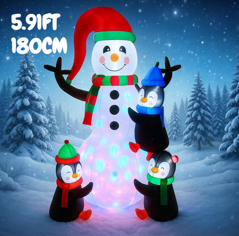 5.91FT Inflatable Snowman Penguin Family Set Toy Xmas Yard Decoration Festive Gift LED Lit Christmas Supplie Home Decor Ornament