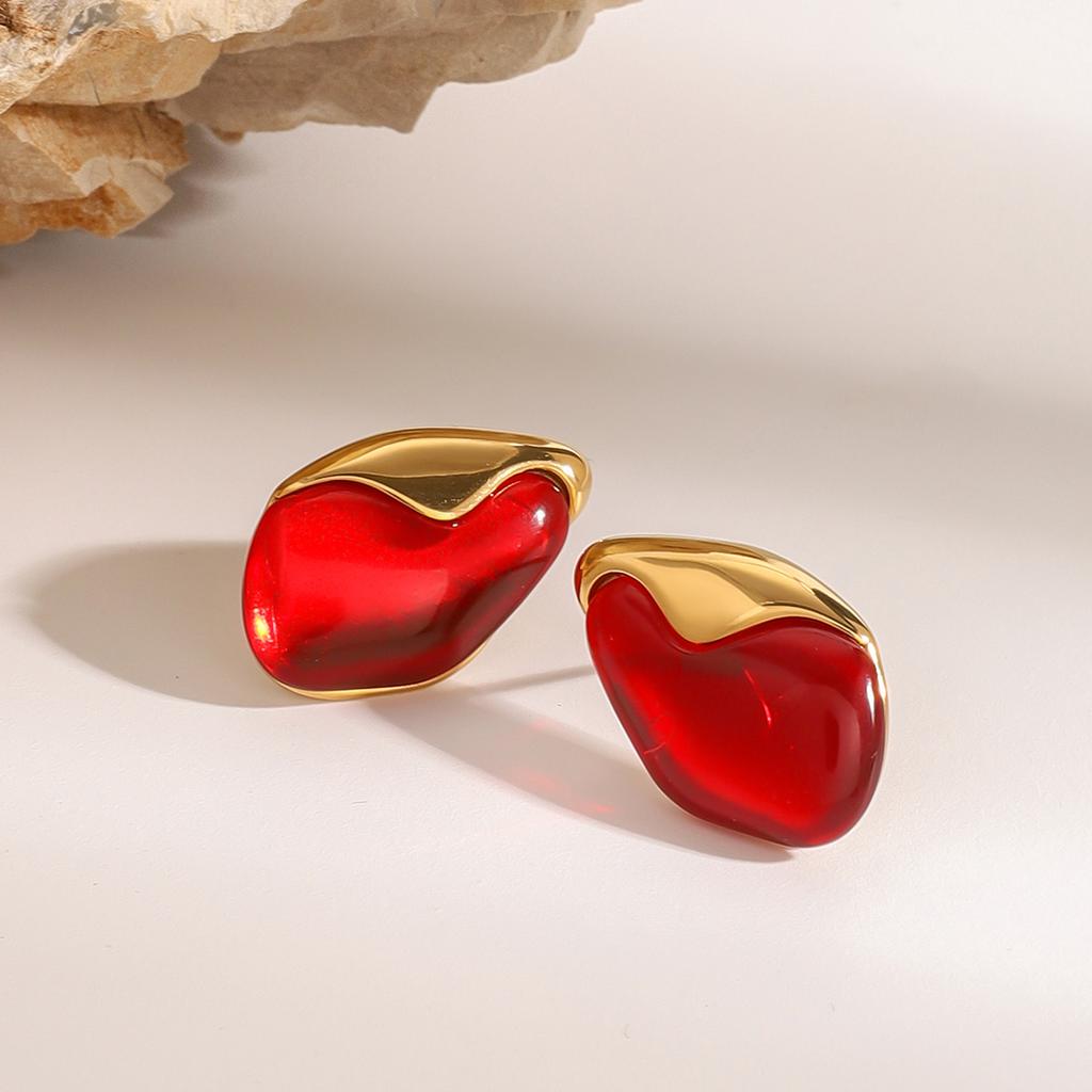 Youthway Trendy Elegant Stainless Steel Geometric Irregular Red Natural Stone Drop Earrings For Women Anti Allergic Jewelry