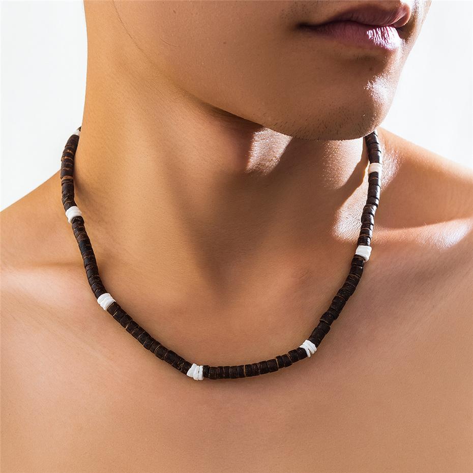 Vintage Beach Boho Surfer Coconut Wooden Chain Necklace for Men Simple Geometric Tribal Ethnic Beads Choker Neck Accessories New