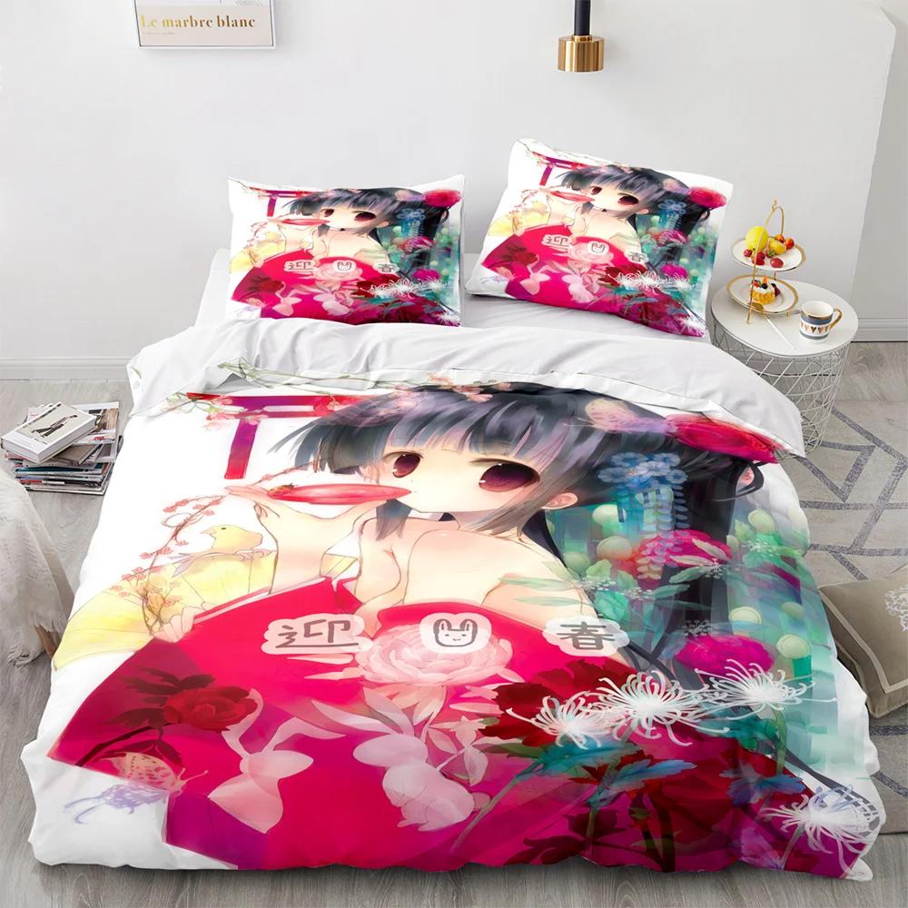 Anime Kawaii Sexy Girl Bedding SetDuvet Cover Comforter Bed Set Quilt Cover PillowcaseKing Queen Twin Size Boys Girls Adults