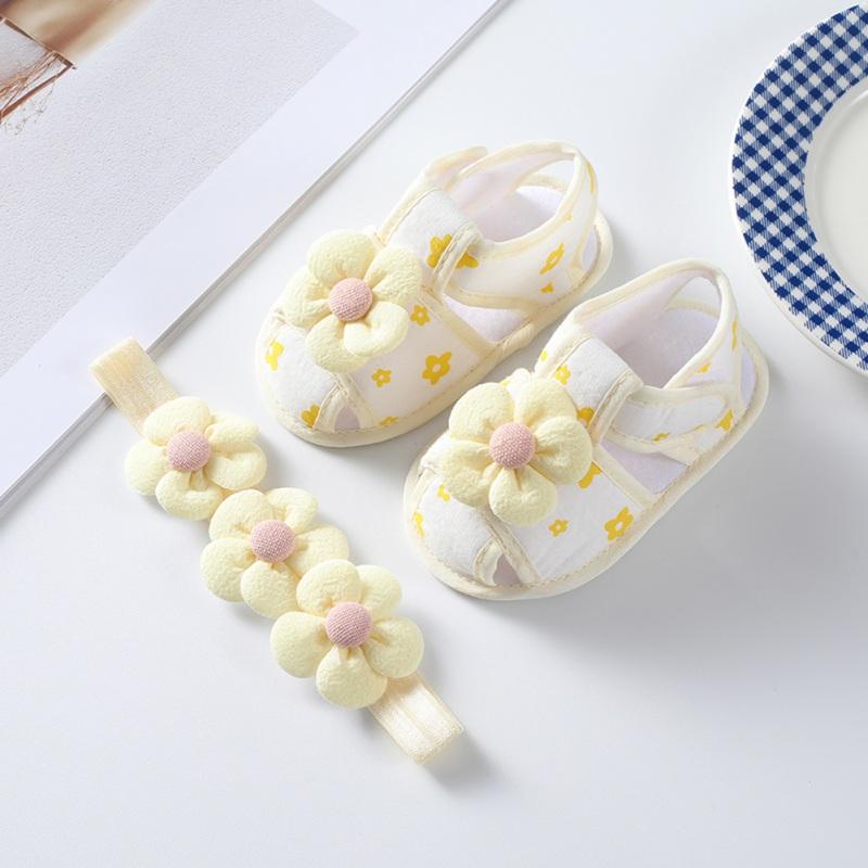 

Летние сандалии для новорожденных девочек, простые и милые кроссовки First Walkers с повязкой на голову 13