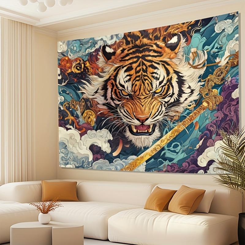 

Vibrant Japanese Tiger Style Wall Tapestry Polyester Colorful Art Decor for Living Room or Outdoor Party Unique Gift Idea 74x94cm(29x37in)