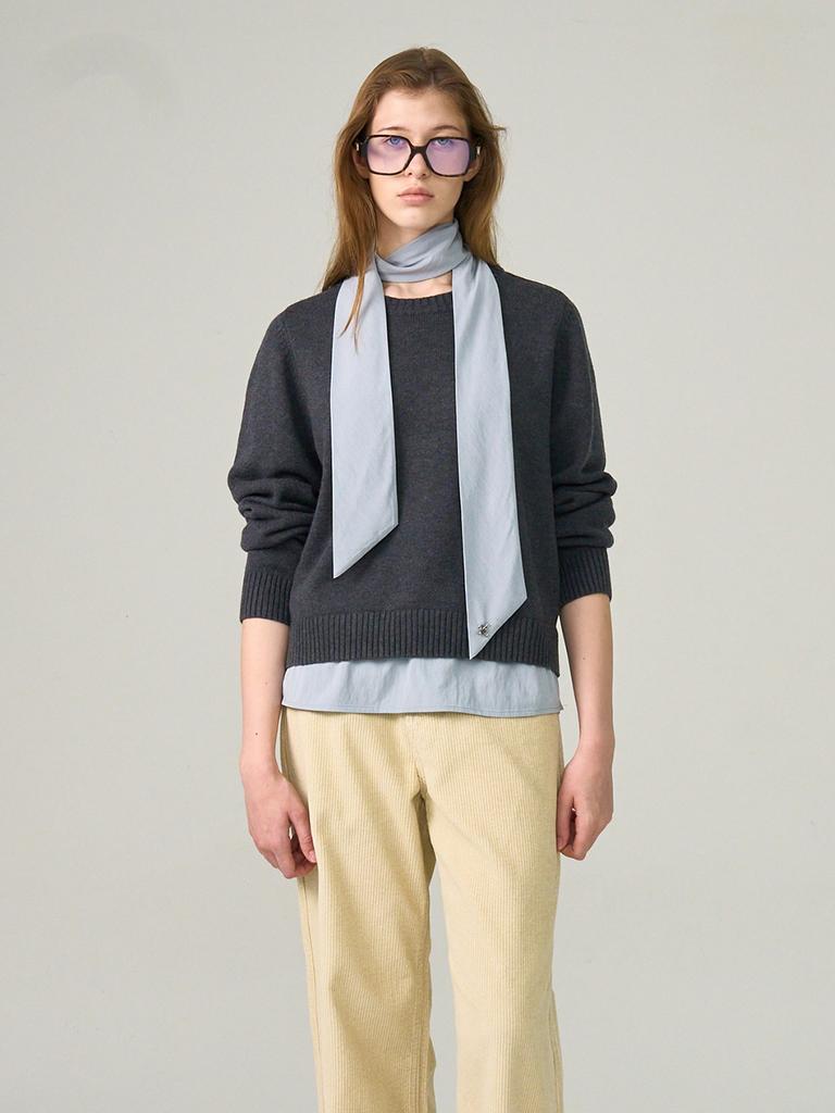 HUNCH Tie Blouse Combi Knit (2Colors)