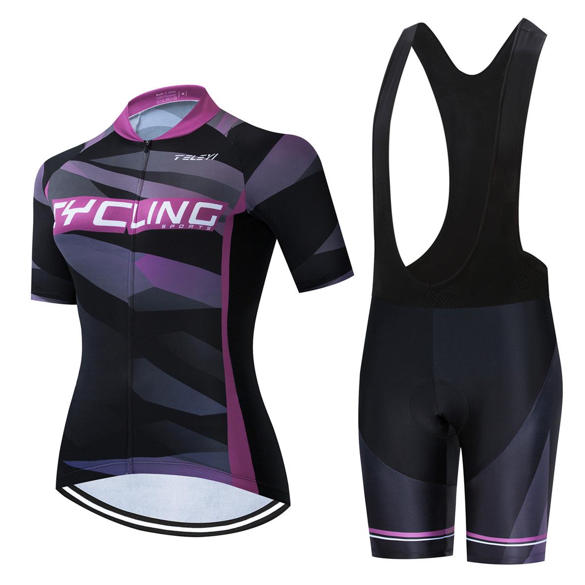 

Cycling Jersey Sets Women MTB Bike Jersey Bib Shorts Suits Anti-UV Bicycle Shirts Mountain Road Top Bottom Girl Female Pink 3XL рожевий
