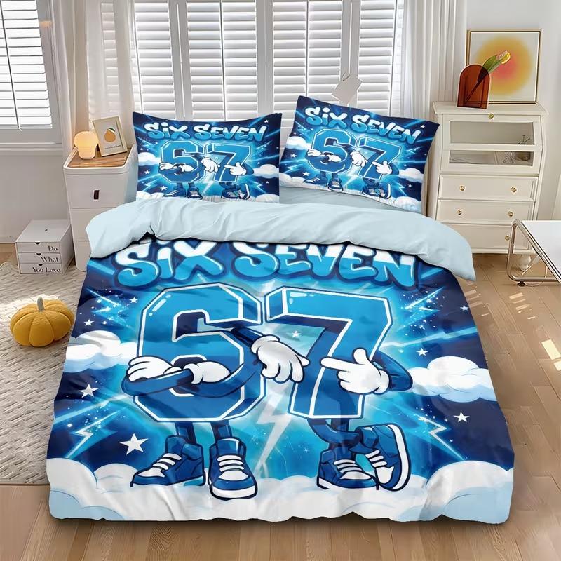 

Blue Number 67 Bedding Set Cartoon Duvet Cover Queen King Double Duvet Cover Pillowcase 2/3 Gift Soft Bedroom Decoration Baby 100x135cm