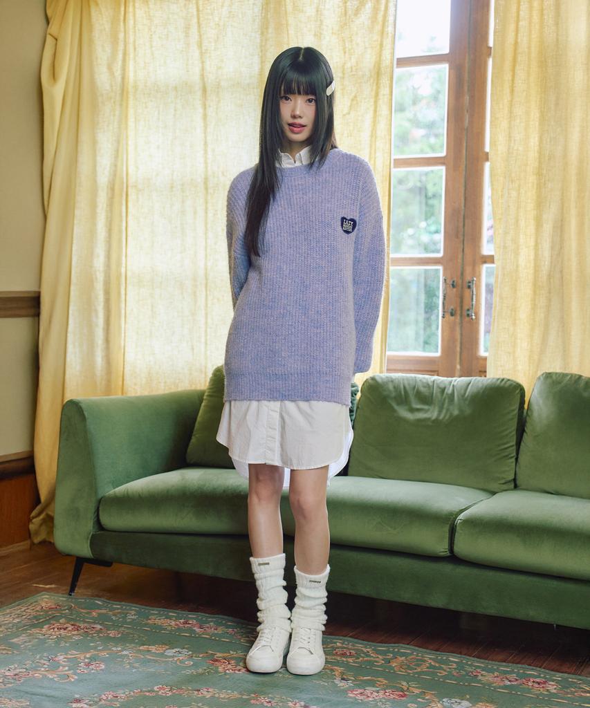LMR Hairy Heart Embroidered Pullover Knit Purple