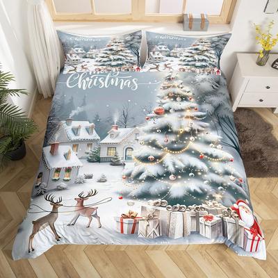 Weihnachtsbaum Bettwäsche-Set Weihnachtsthema Bettwäsche-Set Cartoon-Hirsch Schneemann Deckenbezug King Queen Für Mädchen Teenager Zimmer