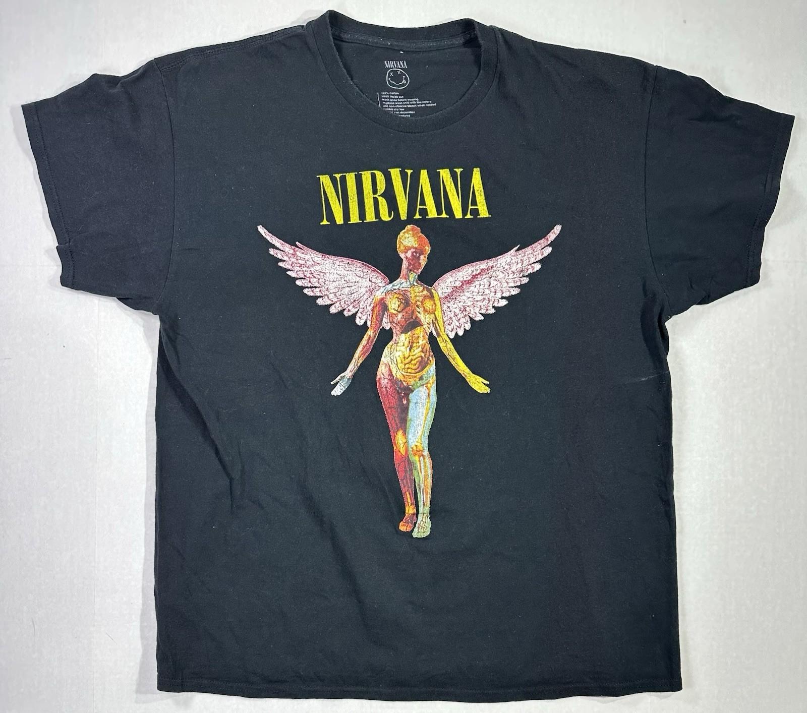 Nirvana In Utero Angel Graphic Black XL Band Tee 90s Grunge Rock Unisex T-Shirt XXXL