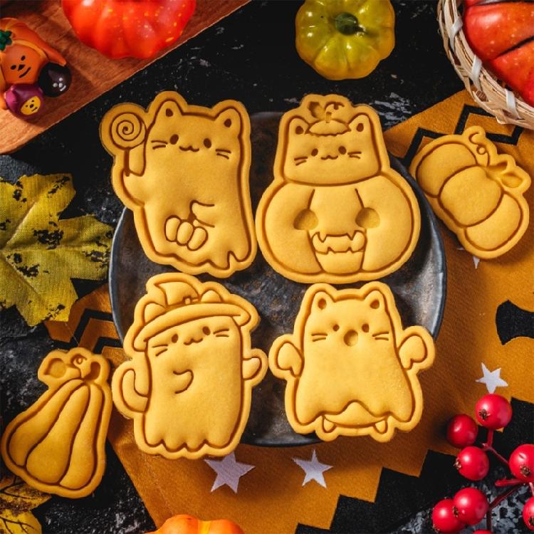 8PCS Cookie Molds Halloween Biscuit Moulds Biscuit Molding Cats Shape Kitchen Baking Supplies Dough Moulds for Cookie