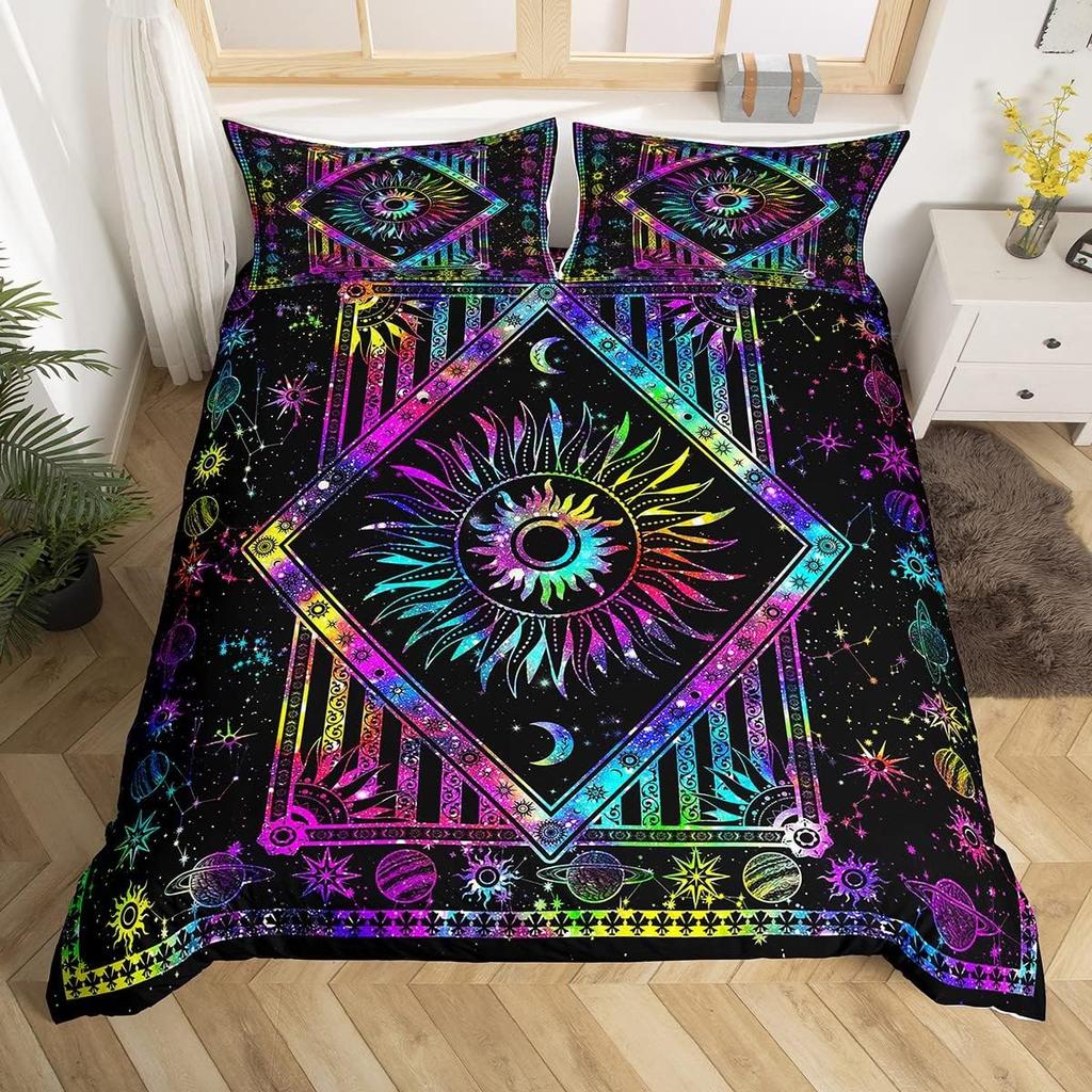 Sun and Moon Psychedelic Duvet Cover Set King Size Geometric Creative Colorful Bedding Children Teenagers Adult Room Decoration