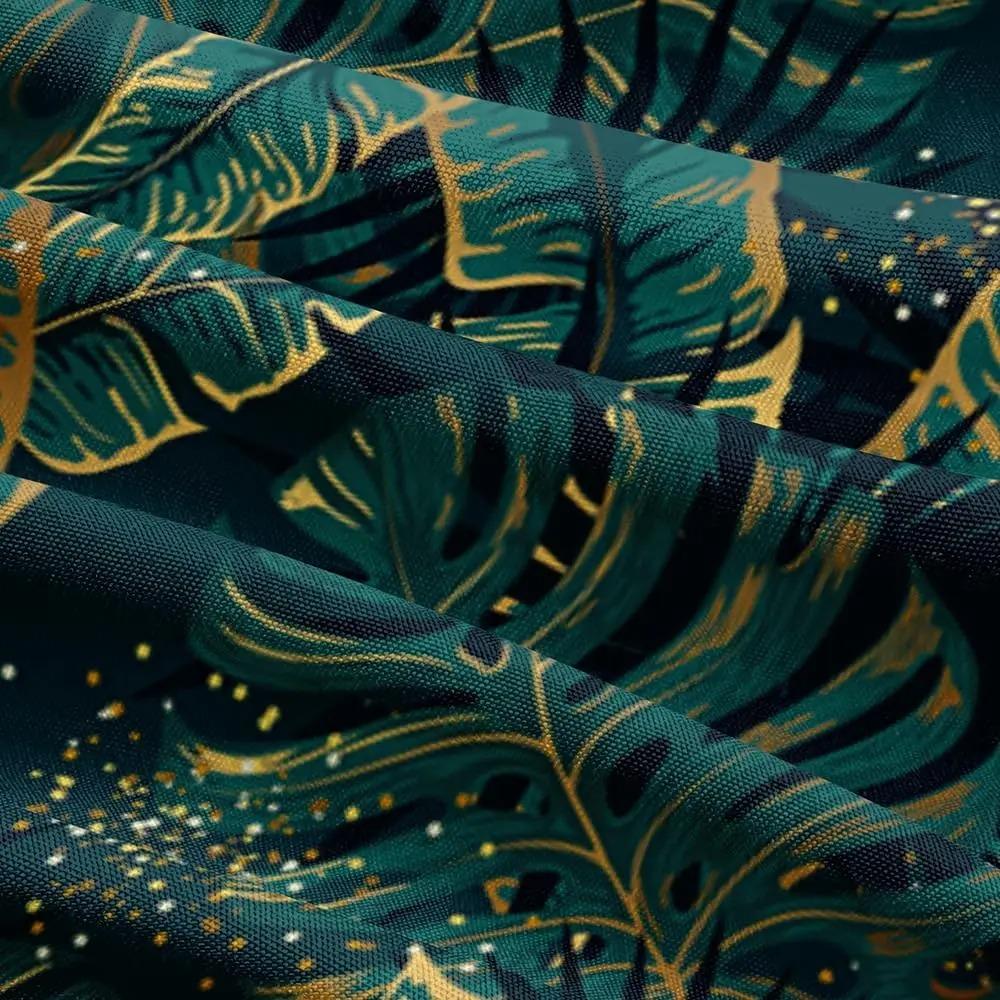 Tropical Green Leaf Pattern Bedding Set - Soft Fabric & Exquisite Gold Accents, Queen Size Available