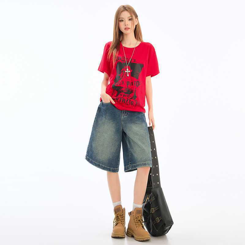 Shorts in Denim Lavato Retrò da Donna, Stile Estate 2025, Vestibilità Larga, Snellente, alla Moda, Lunghezza Media.