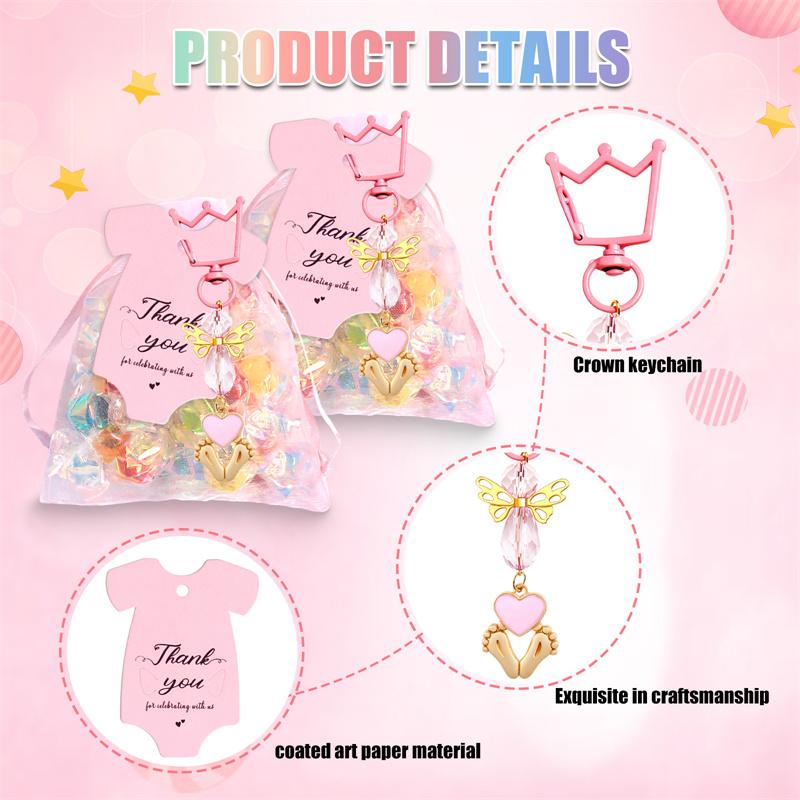 20 Sets Baby Shower Party Favors Include Baby Shower Angel Keychains Thank You Card Organza Bag For Baby Shower Birthday Party