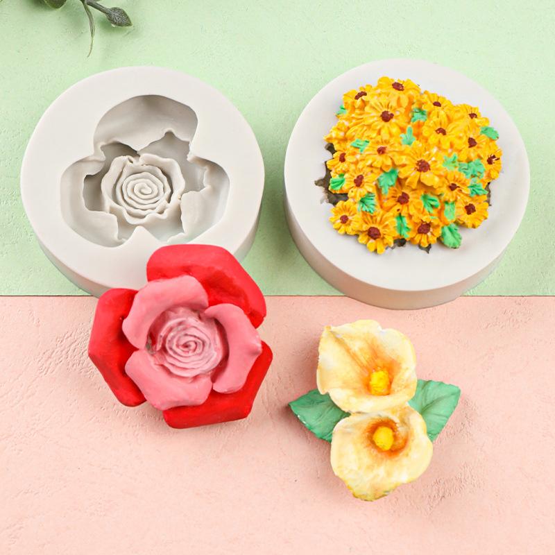 Mini Rose Camellia Daisy Flower Silicone Sugarcraft Mold Cookie Cupcake Chocolate Baking Mold Fondant Cake Decorating Tools