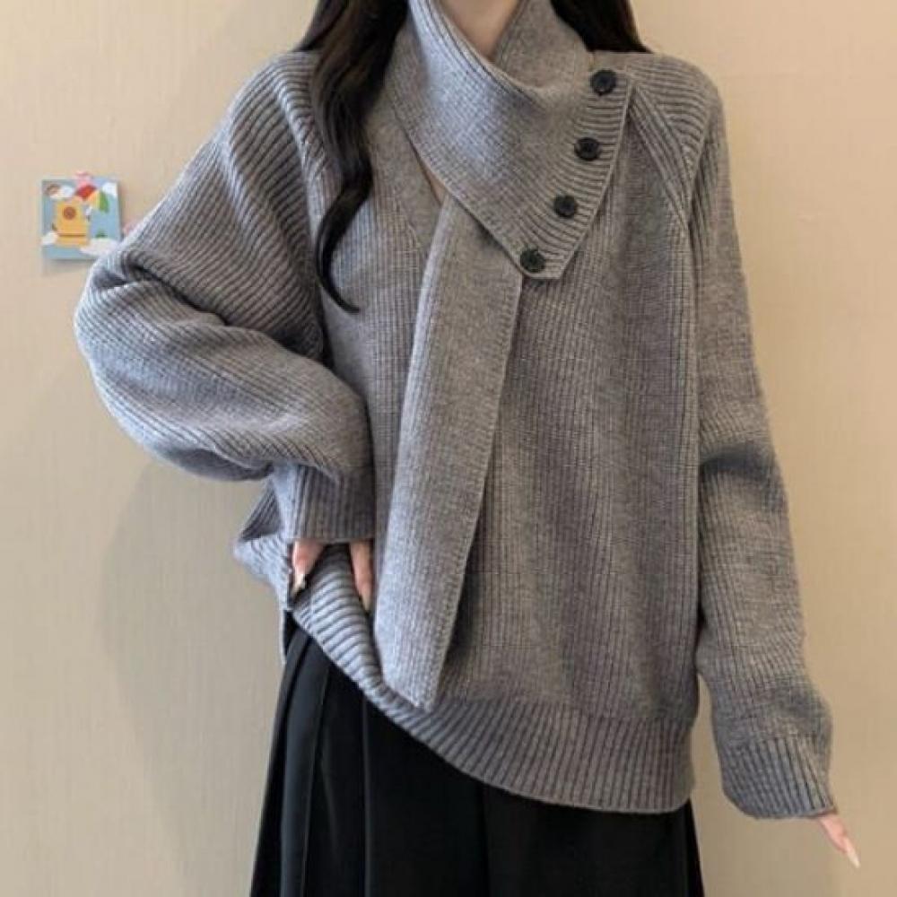 NaVaVa Long SleeVe Knit Tee V Neck Ribbed Scarf Nk2760