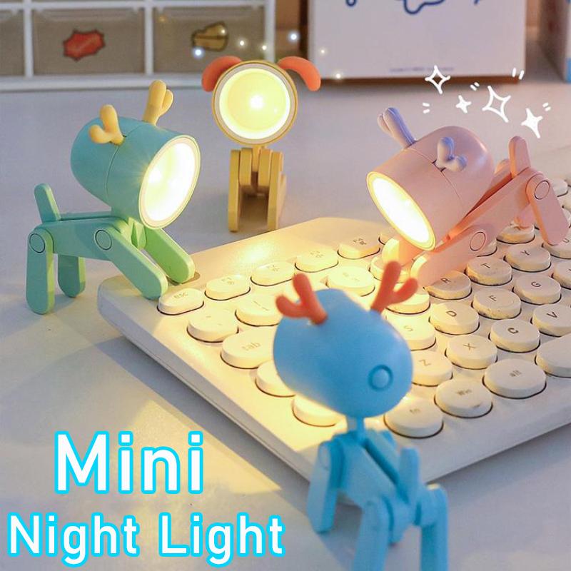 Creative Mini Led Desk Lamp Cartoon Folding Table Lamp Kids Room Bedroom Reading Book Light DIY Desktop Ornament Holiday Gifts