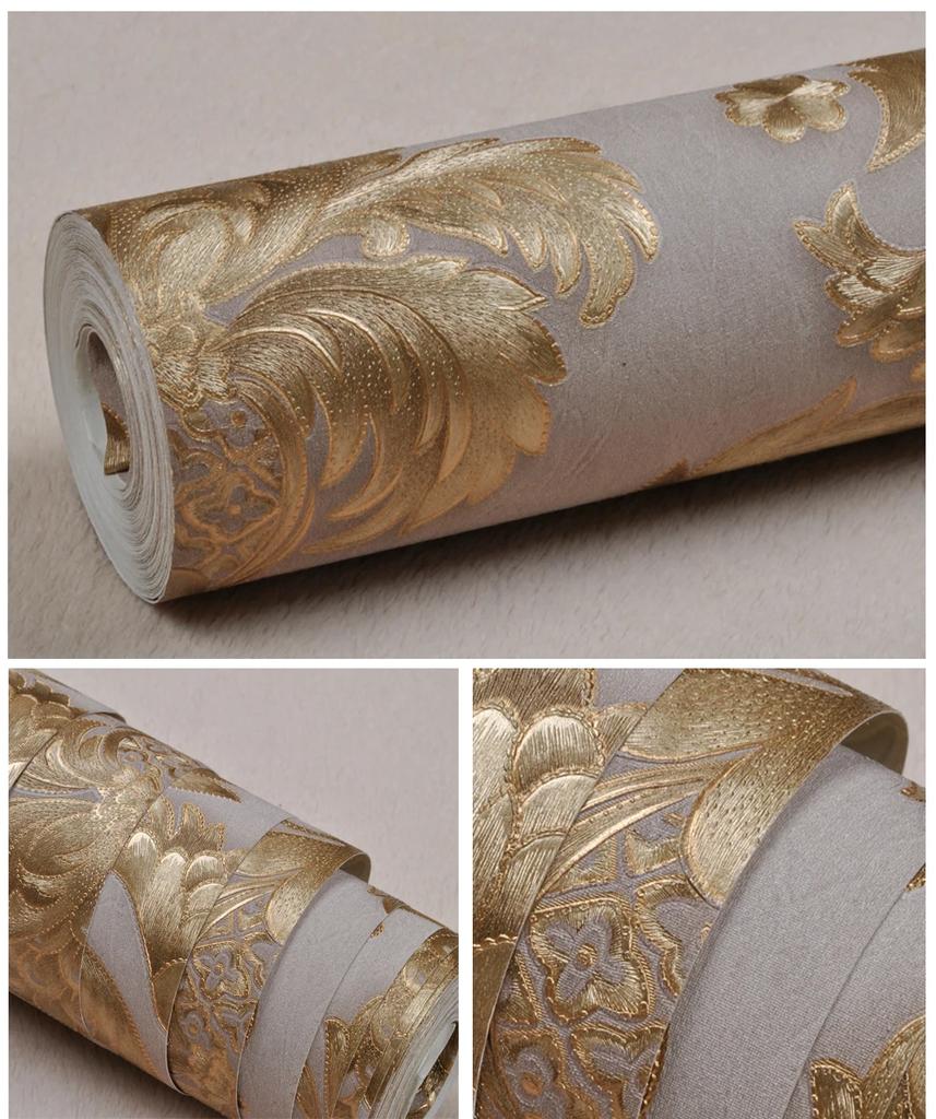 Khaki Antikk Gull Damask Tapet For Stue eller Soverom Vanntett PVC Tapet Hjemmeinnredning 10m/Rull Europeisk Luksus