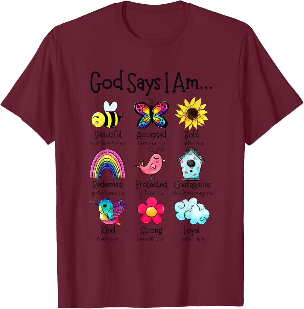 God Says I Am Christian Bible Verse Graphic T-Shirt Soft Cotton Casual Daily Tee for Men