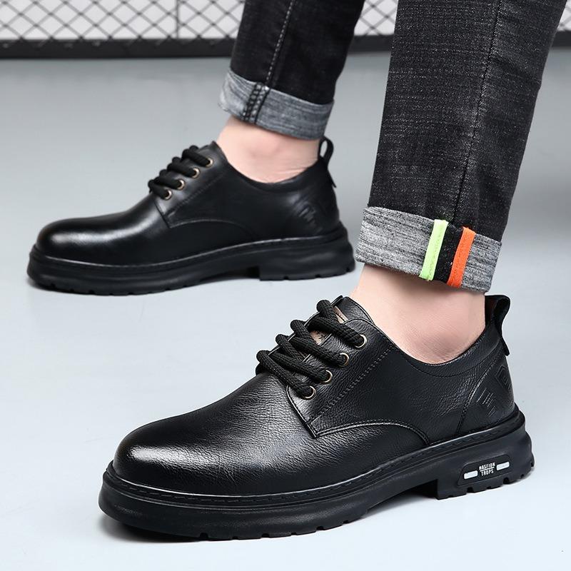 Retro Derby Schuhe Frühling neu atmungsaktiv Low-Top Werkzeugschuhe Herren runde Kappe große Kappe lässig Kleid Lederschuhe