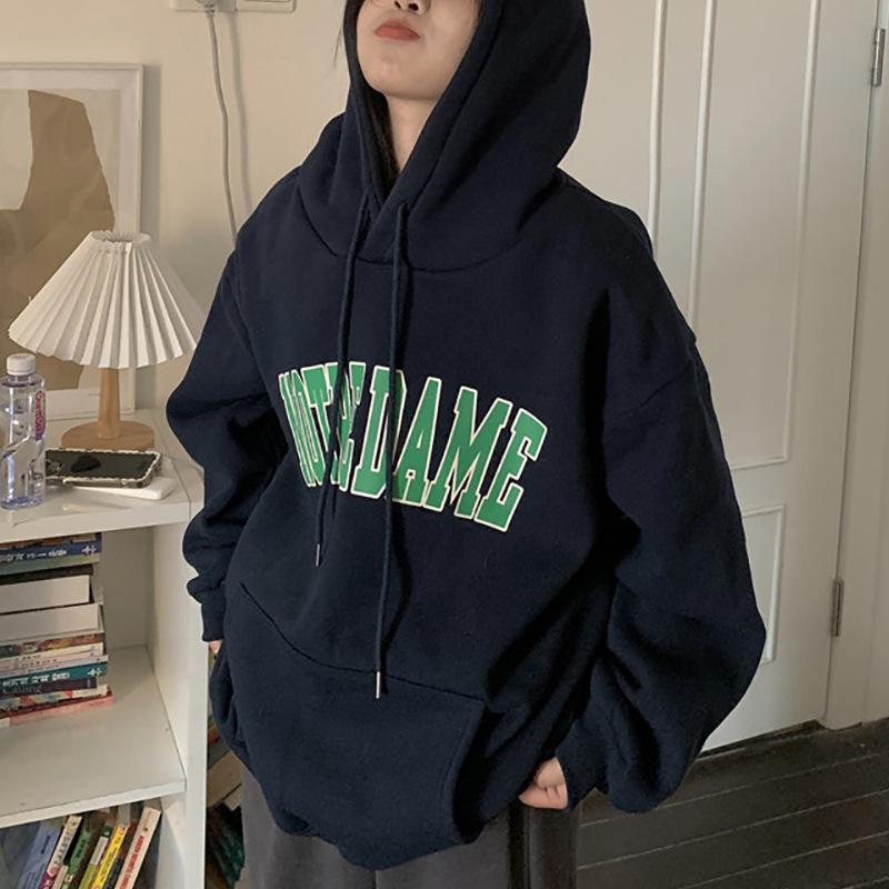 Fleece hooded sweatshirt women s 2025 fall/winter plus-size printed fleece shirt autumn/winter American retro loose trend XXL