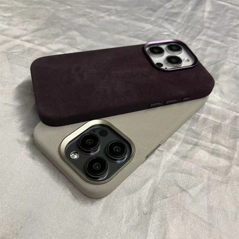 Ultra-fine Fiber Flannel Phone Case for iPhone 16 Pro Max - Fabric PC iPhone Cover with MagSafe Metal Frame Lens for Apple iPhone