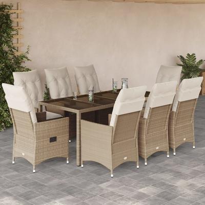 Vidaxl 9-Cz. Garden Furniture Set With Cushions, Beige, Poly Rattan