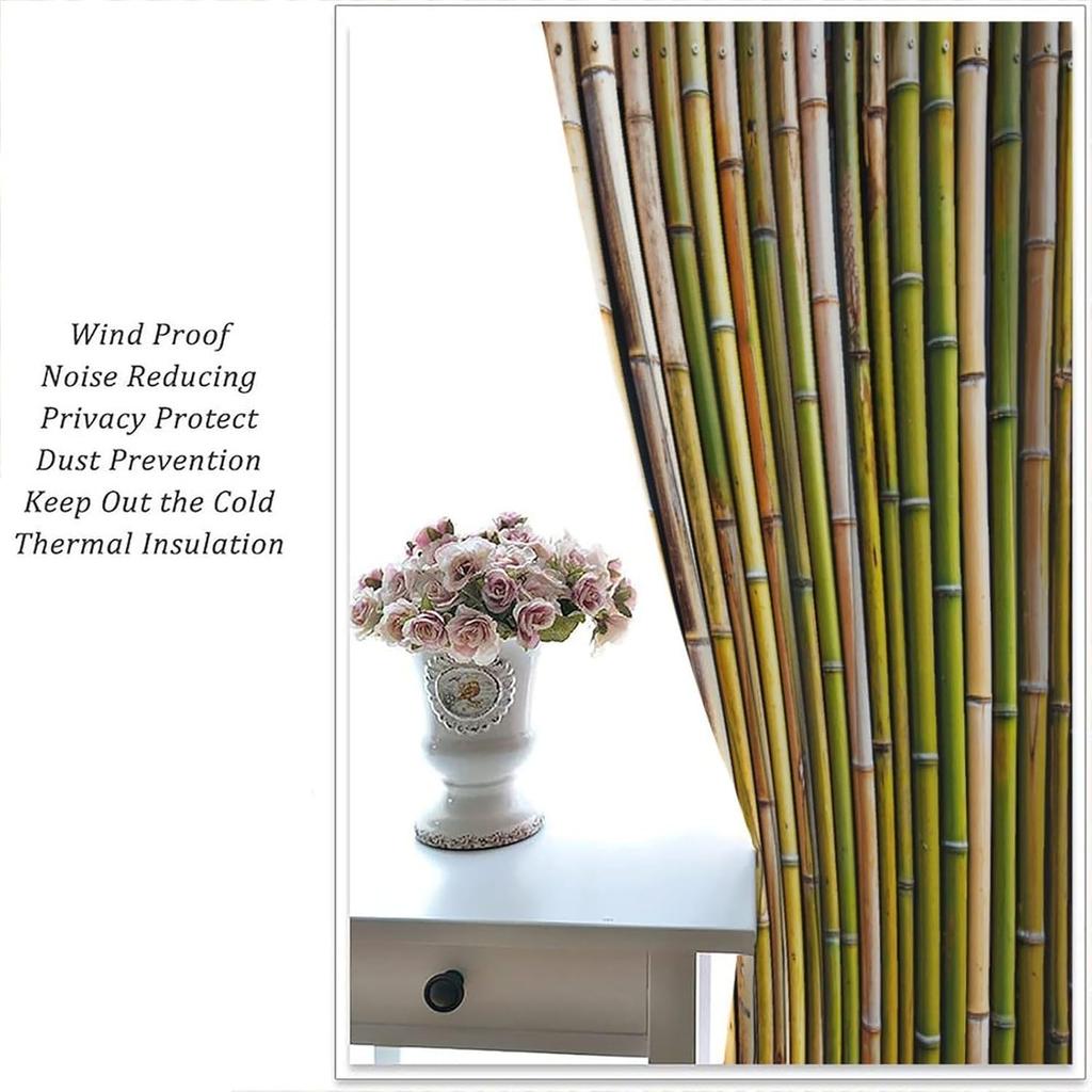 Bamboo Curta Vintage Rustic Plant Colourful Nature Tree Traditional Chinese Culture Decor Rod Pocket Window Treatments