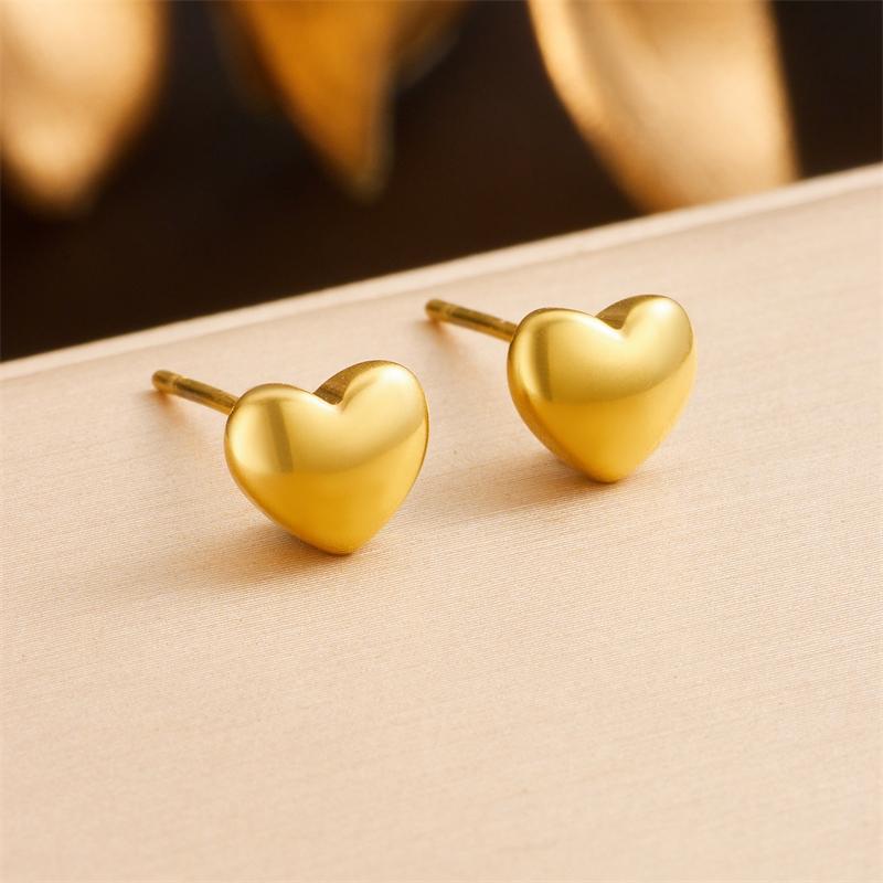 DIEYURO 316L Stainless Steel Gold Heart Stud Earrings For Women Girl New Fashion Small Ear Jewelry Lady Wedding Gift