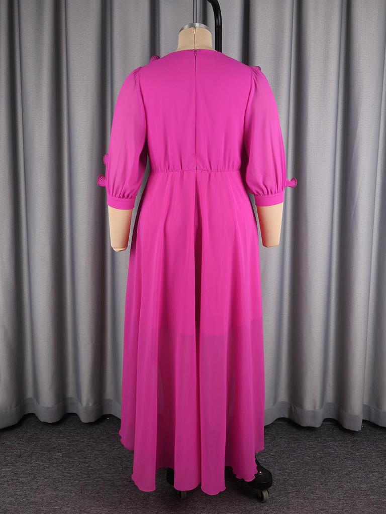 Plus Size Elegant Rose Red Chiffon Evening Gown with Ruffled Irregular Hem