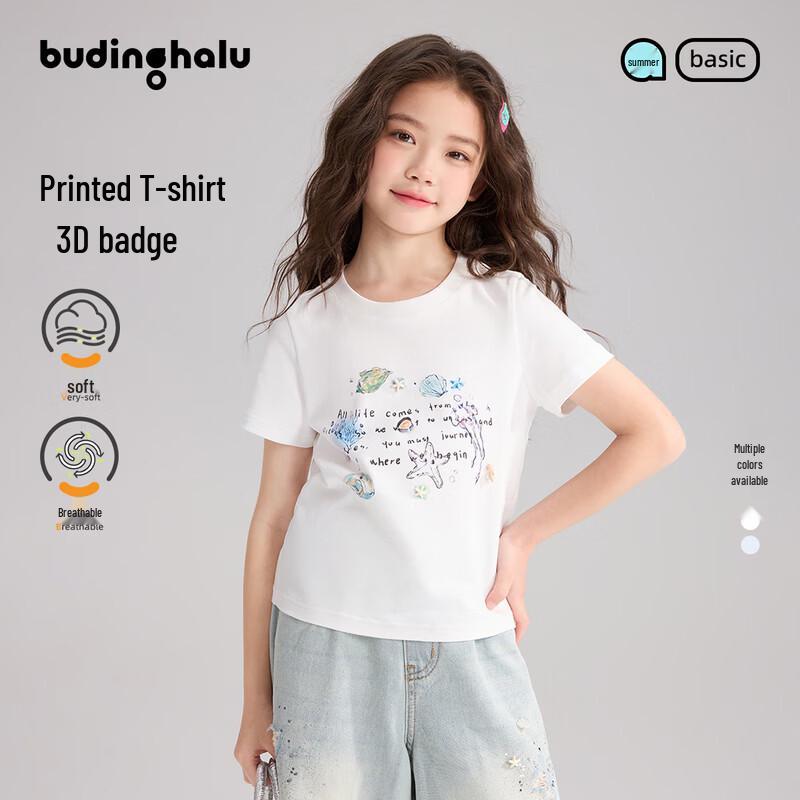 Pudding Haru Girls 100% Cotton Ocean Print Short Sleeve T-Shirt 130