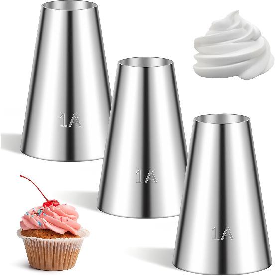 3 Pcs 1A Piping Tip Set Large 1A Round Piping Tip Professional Cake Decorating Tips Set Stainless Steel Icing Tips for Cake Decorating, Macarons,